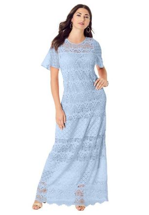 Roaman's Crochet Lace Maxi Dress in Pale Blue at Nordstrom, Size 20