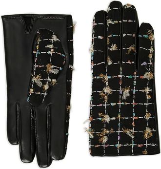Twin-Set check-bouclé gloves - Black