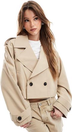 Asos cropped trench coat in stone-Neutral