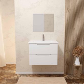 Aurlane Mueble De Ba&ntilde;o 60cm Suspendido 2 Cajones Blanco, Lavabo Y Espejo - Mila