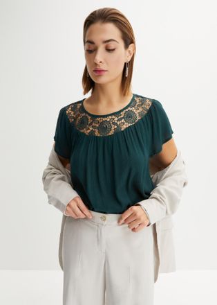 Bonprix Kurzarmbluse BONPRIX Bluse aus reiner Viskose, Damen, Gr. 40, gr&uuml;n (tiefgr&uuml;n), Obermaterial: 100% Viskose, gerade, Blusen Kurzarmbluse, gerade Passfor
