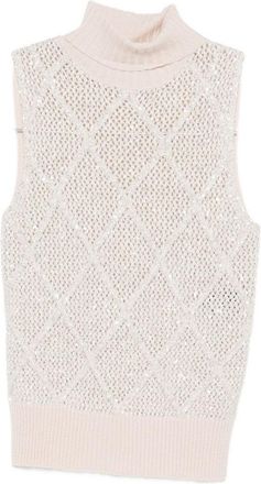 D.exterior Textured Knit Sleeveless Sweater With High Neckline