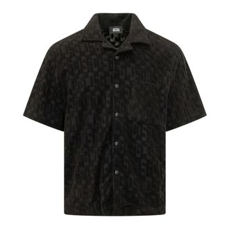 GCDS Shirt met monogrampatroon - Heren - Korte mouwen Overhemden - Zwart - XS - Overhemden