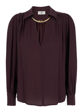 Elisabetta Franchi Bordeaux Shirt With Metallic Collar Decoration In Viscose Woman