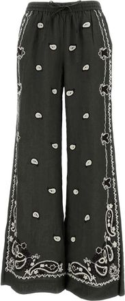 P.A.R.O.S.H. Embroidered Linen Trousers With Wide Leg