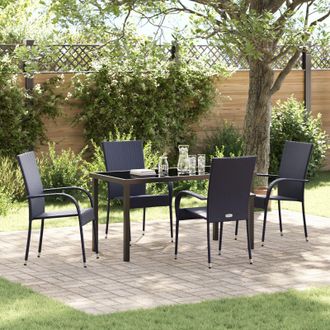 Berkfield Home 5 Piece Garden Dining Set Black Poly Rattan