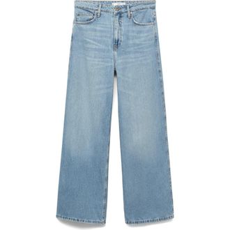 Mango High Waist Wide Leg Jeans in Medium Blue at Nordstrom Rack, Size 4