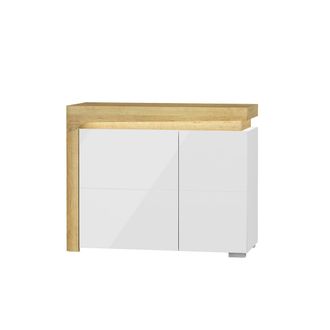 Petits Meubles Aparador con 2 puertas LED estratificado Blanco marr&oacute;n