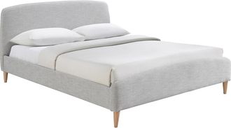 Miliboo Lit Adulte Scandinave Tissu Gris Clair Et Bois 160 X 200 Cm Niels