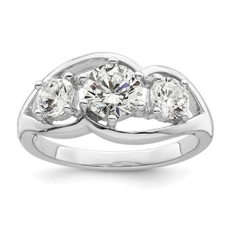 Diamond2Deal Sterling Silver Rhodium-plated Three Stone Twist Cubic Zirconia Ring