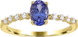 Diamond2Deal 10K Yellow Gold Tanzanite and Diamond Engagement Ring ( 0.65Ct)