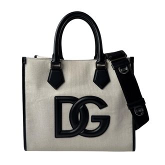 Dolce & Gabbana Black Ivory Canvas Leather Shoulder Bag Tote Bag (Pre-Owned)