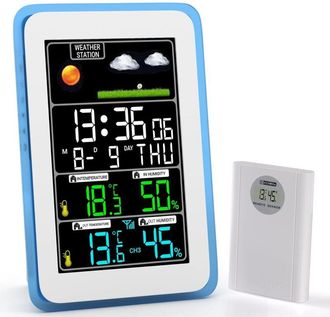 OEM Estacion Meteorologica Interior Exterior - Sin Cable - Sensor Exterior Incluido - Pantalla Led Retroiluminada - 10 Funciones - 1 Unidad Principal