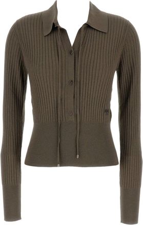 Fendi Womens Mud Stretch Wool Polo Shirt - Dark Green - Size EU 34 (Womens)