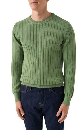 Eton Rib Knit Cotton Crewneck Sweater in Light Green at Nordstrom, Size Xx-Large
