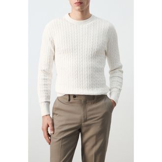 Mango Crewneck Cable Stitch Sweater in Off White at Nordstrom, Size Xx-Large