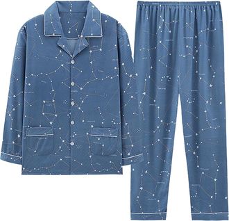 Generic Night Wear Men Mens Pj Set Loungewear Flannel Pyjamas Warm Pijamas Fluffy Nightwear 2-Piece for Cotton Mens Thermals Pajamas Pajama Traditional