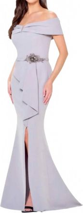 Cameron Blake Off The Shoulder A-Line Dress In Platinum