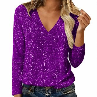 Generic Cocila Womens Sparkly Sequin Tops Shimmer Festival Party Long Sleeve Shirt Shining Glitter Top Tee Shirts Pullover Elegant UK Loose Casual Womens Fash