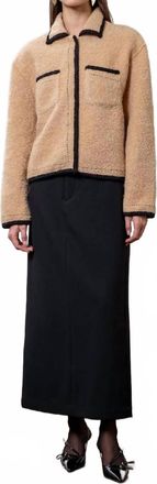 Moon River Cozy Contrast Trim Jacket In Beige