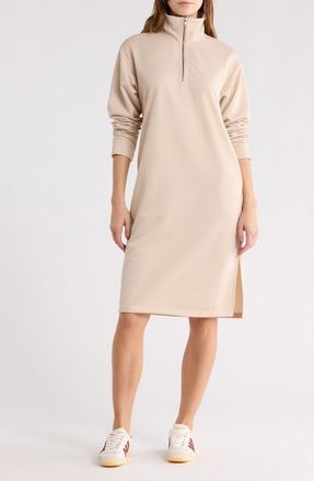 Wishlist French Terry Half Zip Long Sleeve Maxi Dress in Natural at Nordstrom Rack, Size Medium