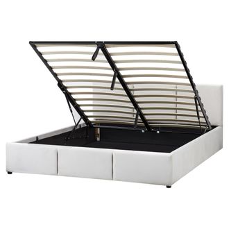 Beliani Cama Con Almacenaje De Terciopelo Gris Claro 160 X 200 Cm Acolchado Almacenaje Bousse