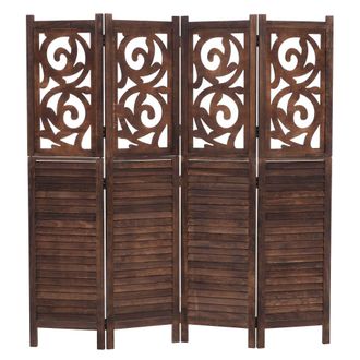 Hhg [nunca Usado] Biombo T568, Separador De Ambientes, Mampara, Protecci&oacute;n Visual, Divisi&oacute;n De Espacios, Con Adornos, Plegable, Madera De Paulownia, 170 X