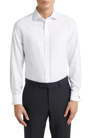 CHARLES TYRWHITT Non-Iron Clifton Weave Cutaway Slim Fit Shirt Double Cuff in White at Nordstrom, Size 17.5
