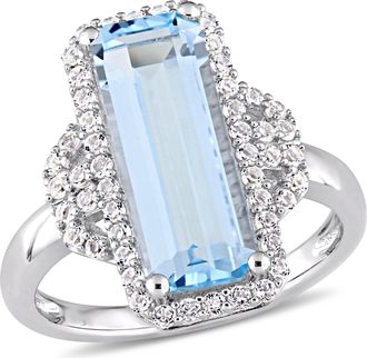 Mimi & Max 4 1/4ct TGW Octagon Cut Blue Topaz and White Topaz Halo Ring in Sterling Silver