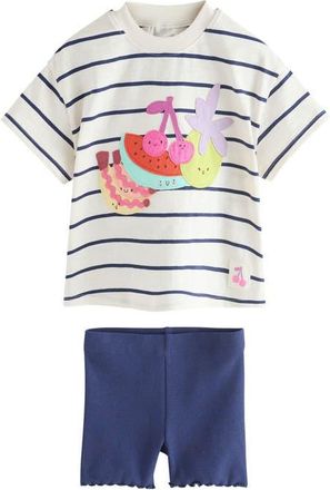 Next Kids Fruit Appliqu&eacute; T-Shirt & Cycle Shorts Set in Blue Multi at Nordstrom, Size 12-18M