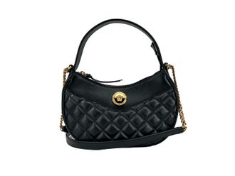 Versace Versace Quilted Black Leather Half Moon Chain Crossbody Womens Bag
