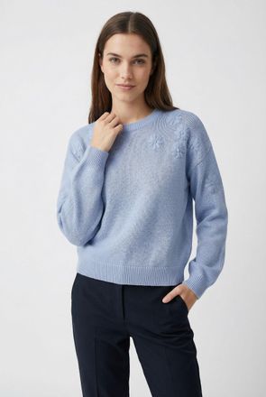 Vero Moda Strickpullover VERO MODA VMDAISY EMB LS O-NECK PULLOVER BOO, Damen, Gr. XL, brunnera blau, Strick, Obermaterial: 60% Baumwolle, 40% Polyester, unifarb