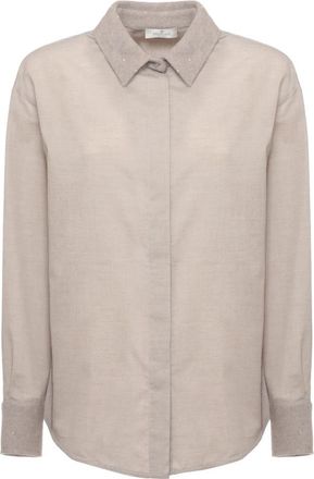 PANICALE Poplin Blouse Met Kasjmier Details - Dames - Overhemden - Beige - M - Kasjmier - Overhemden