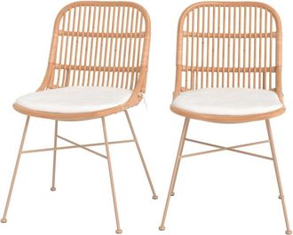 Rendez-Vous D&eacute;co Lote de 2 sillas de rat&aacute;n beige con patas de metal beige