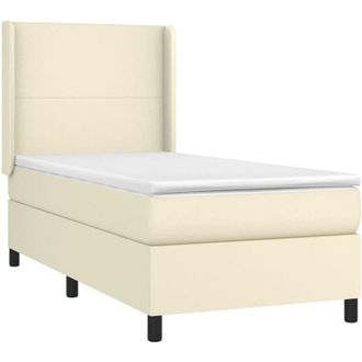 vidaXL Cama Box Spring Con Colch&oacute;n Cuero Sint&eacute;tico Crema 90x190 Cm Vidaxl