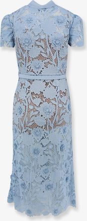 Self Portrait Womens Lace Dress With Belt Blue Polyester