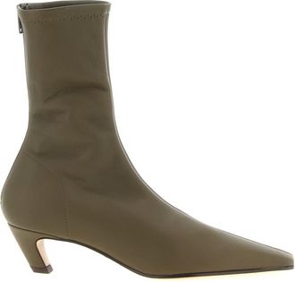Khaite Green Leather Ankle Boots