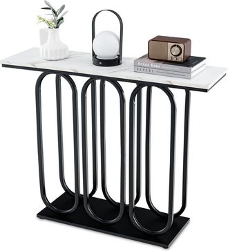Costway Costway - Mesa De Consola De M&aacute;rmol Mesa Recibidor Entrada Con Almohadillas De Pie Ajustables Estructura De Metal Y Kits Antivuelco Mesa Lateral Para 