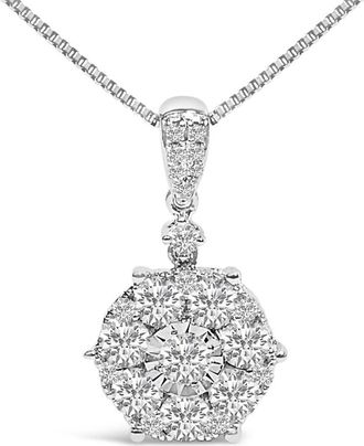 House of Brilliance 14K White Gold 1 1/5 Cttw Diamond Composite Cluster Pendant Necklace - 18
