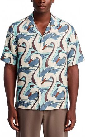 Paul Smith Short Sleeve Regular Fit Shirt In Swan Print Blue