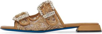 Loriblu Muiltjes van raffia en kalfsleer met pompoenkleurige juweelgespen - Dames - Sandalen - Oranje - 36 EU - Leer - Schoenen