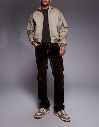 True Religion Ricky - Jeans dritti in velluto lavaggio marrone con tasche con patta