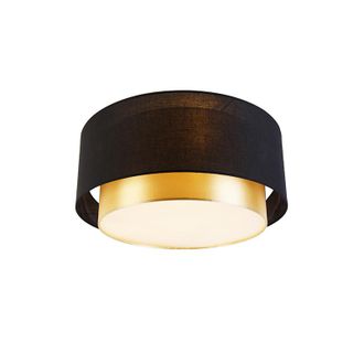 QAZQA Qazqa - Moderno Plaf&oacute;n Moderno Negro Con Dorado 50 Cm 3-luces - Drum Duo Pl&aacute;stico /acero /textil Cil&iacute;ndra Adecuado Para Led Max. 3 X 40 Watt