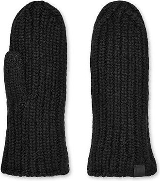 UGG Chunky Rib Mitten Extreme Cold Weather Womens Gloves Black, Acrylic/Leather/Nylon