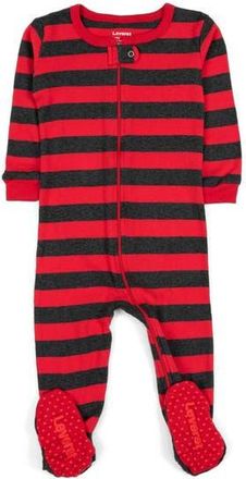 Leveret Footed Printed Cotton Pajamas, Solids, Stripes & Tie Dye in Striped Red & Gray at Nordstrom, Size 12-18M