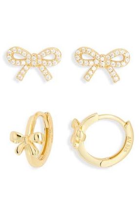 Argento Vivo Set of 2 Cubic Zirconia Bow Stud & Hoop Earrings in Gold at Nordstrom Rack
