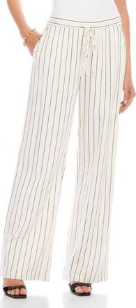 Karen Kane Stripe Linen Blend Wide Leg Drawstring Pants in Cream at Nordstrom, Size X-Small