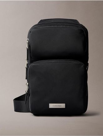 Calvin Klein Mens Sleek Nylon Sling Bag - Black