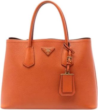 Prada Pre-owned Tote Bags, female, Orange, Size: ONE SIZE Pre-owned Saffiano Satchel