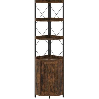 Costway 6 Tier Corner Storage Shelf 180CM Tall Freestanding Cabinet with Door Brown